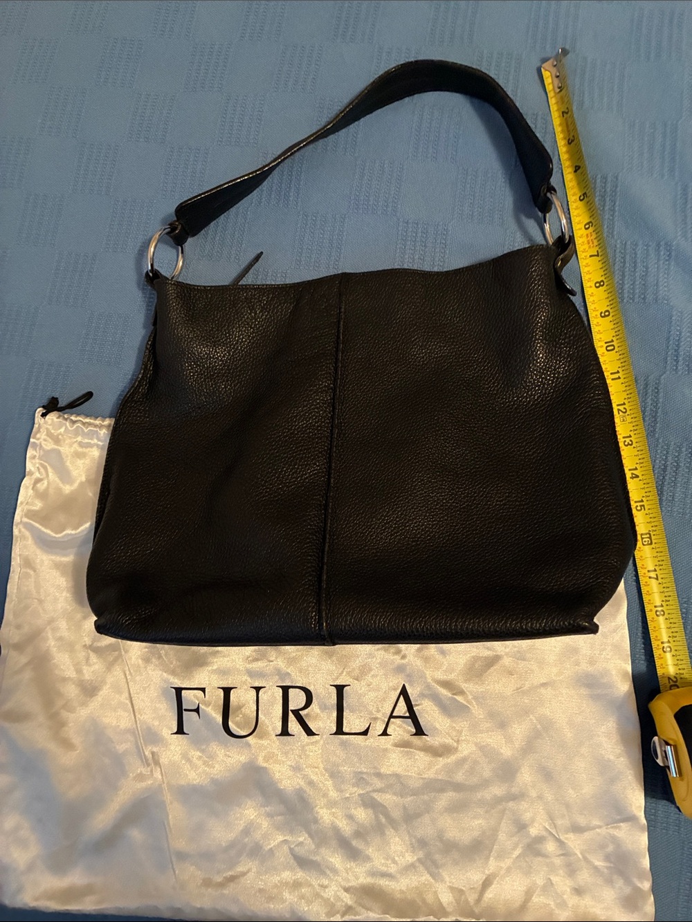 Furla Black Pebbled Leather Hobo Shoulder Bag with Silver Hardware